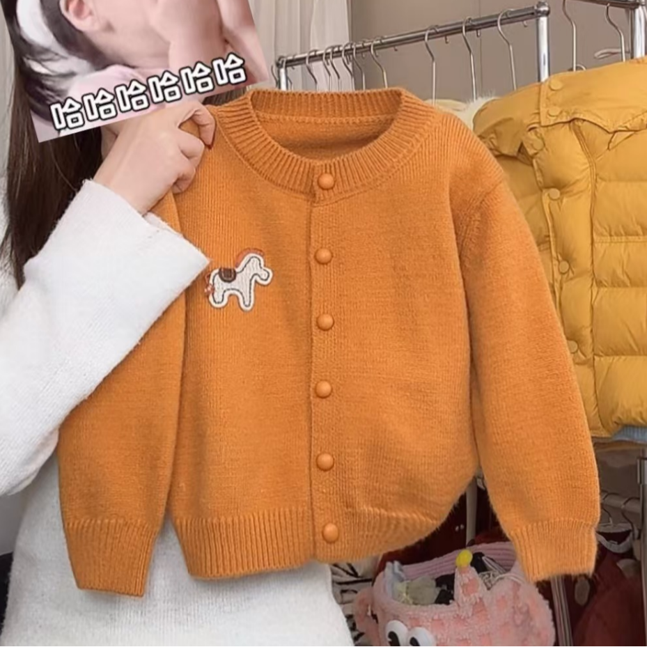 女童冬季新款针织开衫洋气女宝宝休闲保暖毛衣