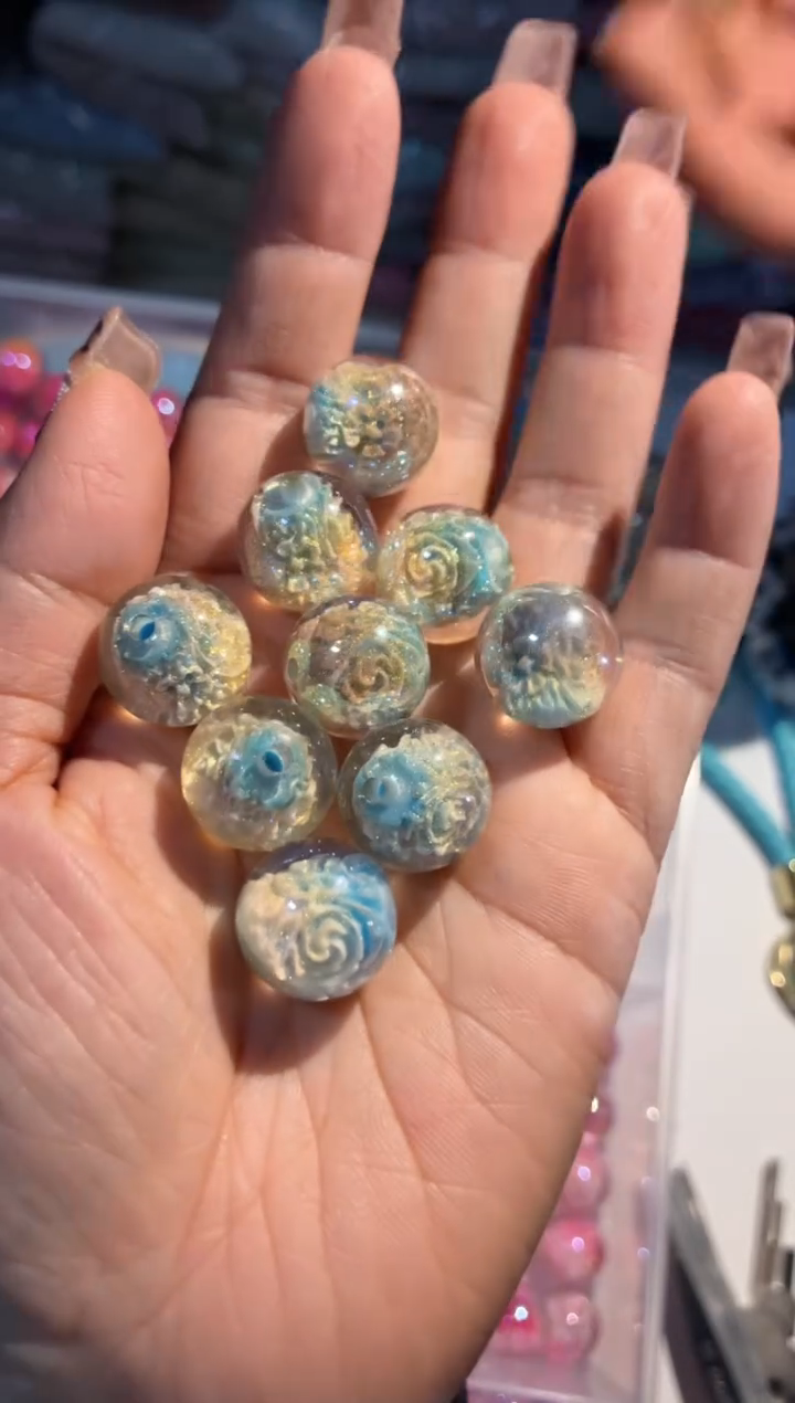 塑料2343-卡16玫瑰圆珠蓝色10颗