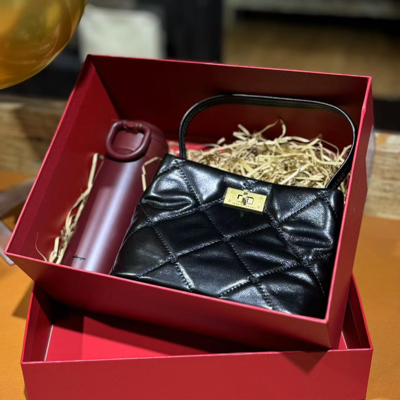 食草堂专柜新款女包 新年礼盒套装时尚百搭小香风经典菱格包 梦菡