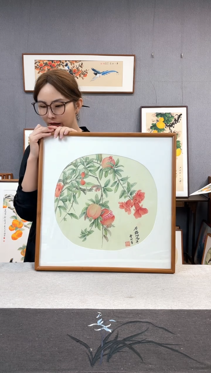 【闪购商品】国画手写手绘带框作品-52*52-张丽华