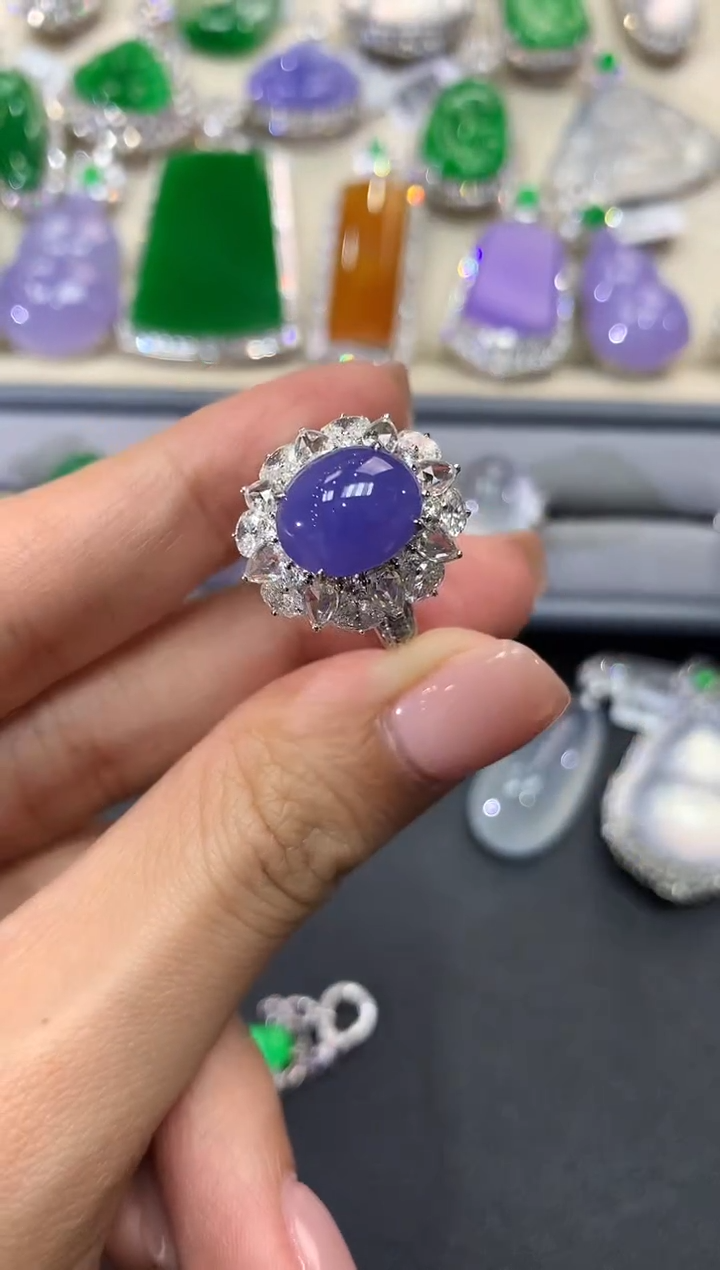 【闪购商品】翡翠戒指18K金镶嵌w40紫货有色差