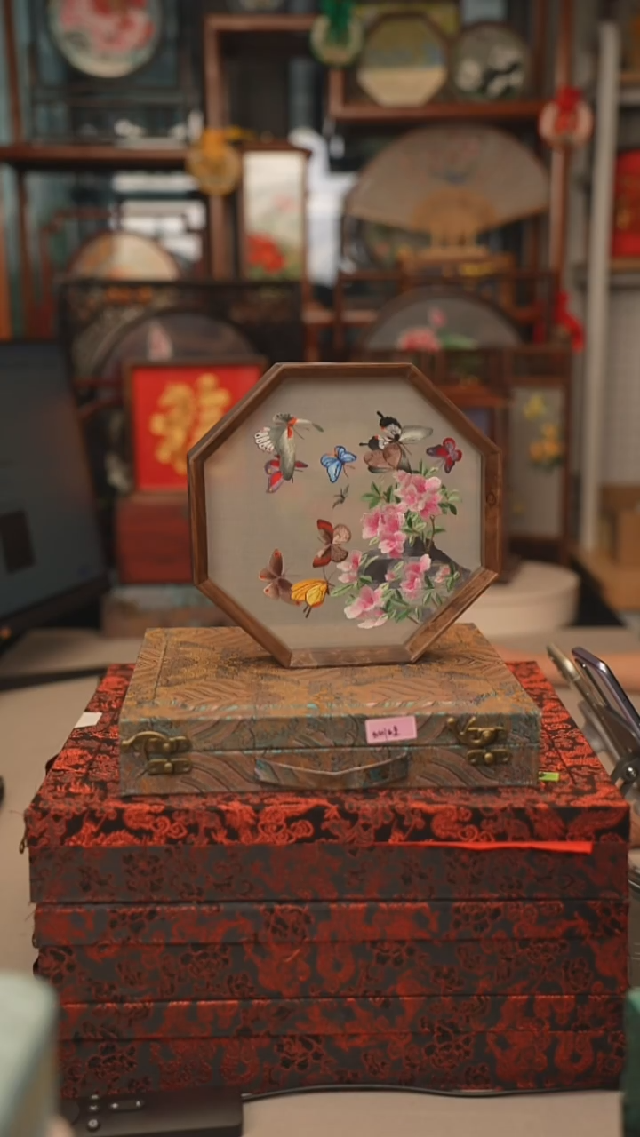 扇子摆件摆台双面绣花