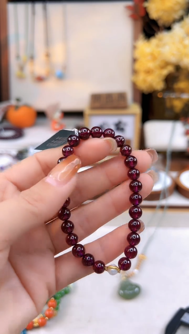 【闪购商品】石榴石手链18K金镶嵌@@F921E014343