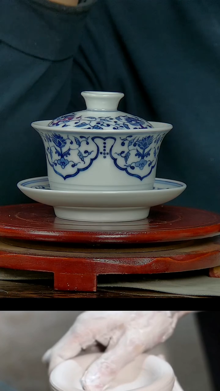 【闪购商品】011民间艺人青花纹饰三才盖碗