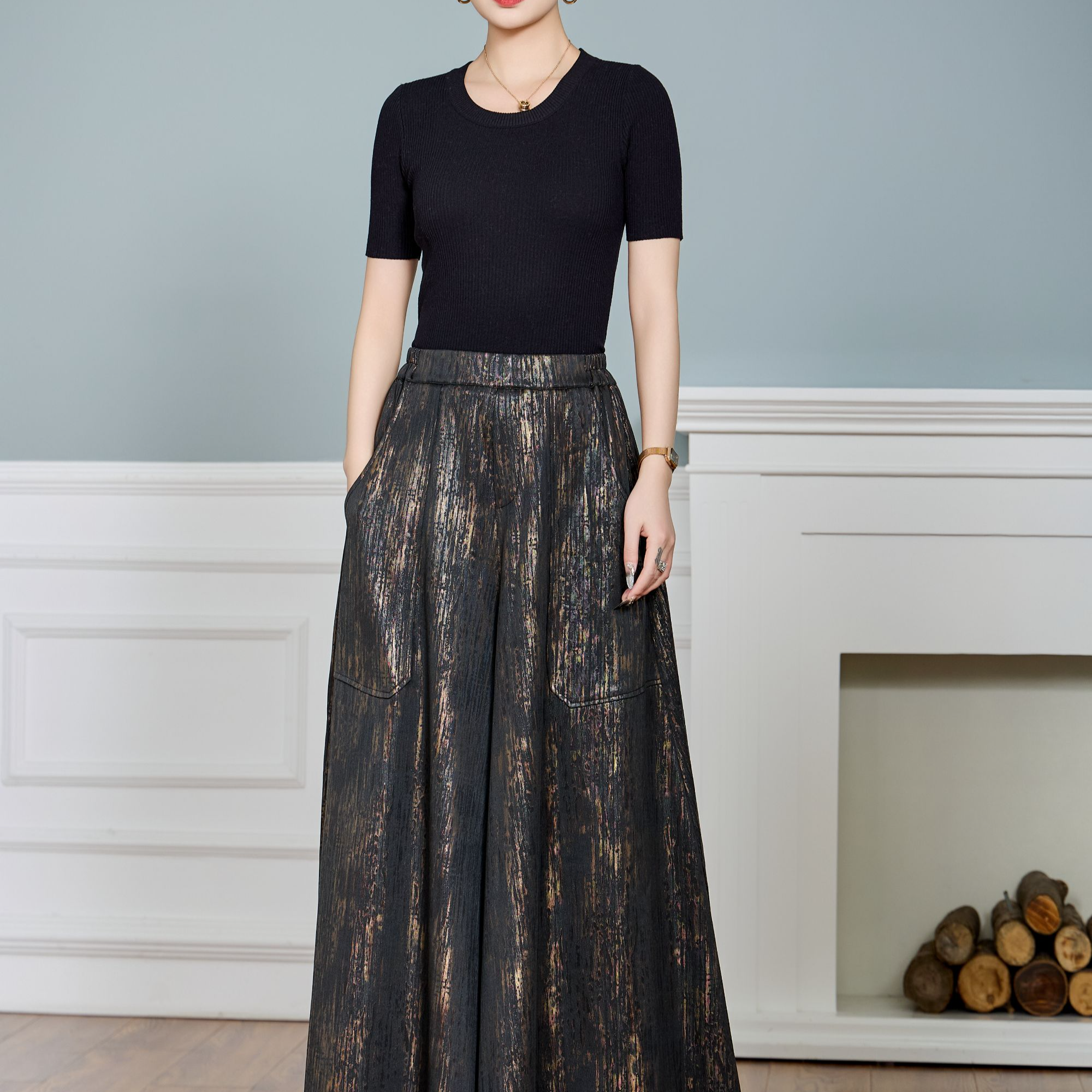 原创定制特种工艺面料时尚宽松裙裤