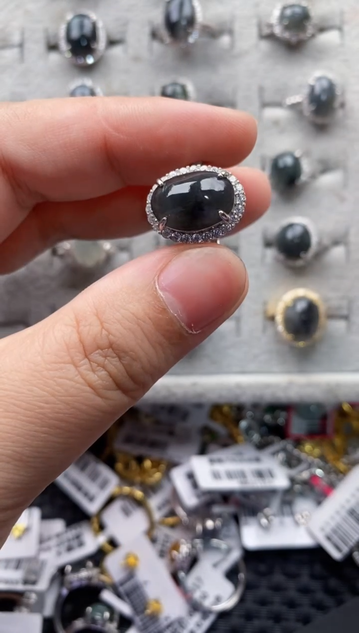 【闪购商品】翡翠戒指银S925镶嵌555555---12