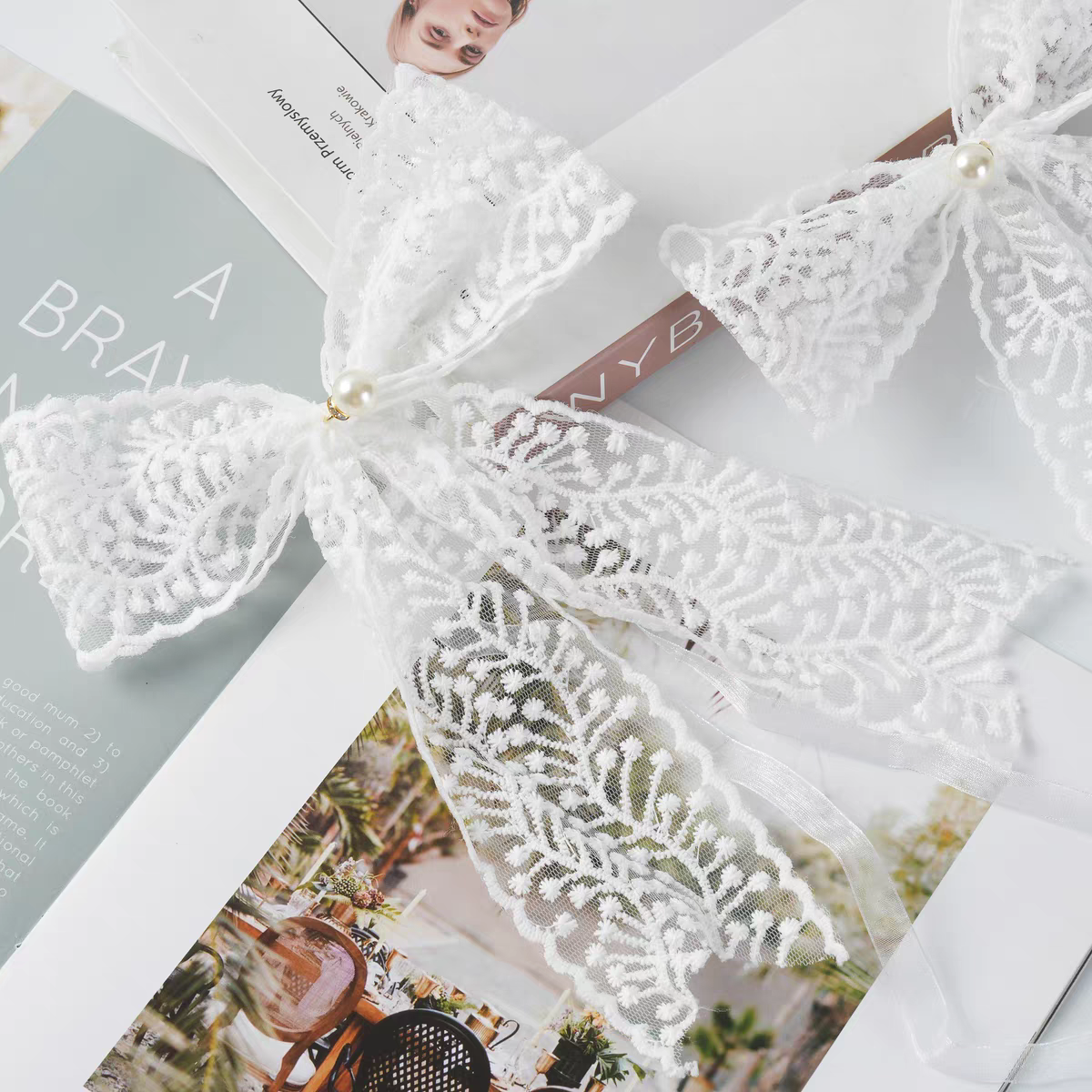 【贝爷家】窗帘蕾丝蝴蝶结绑带轻奢法式纱帘束带白色唯美绑绳