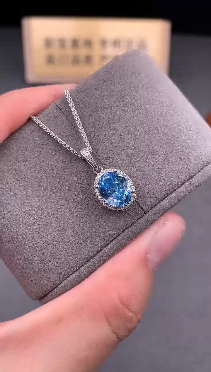 银S925镶嵌颈饰海蓝宝石2222