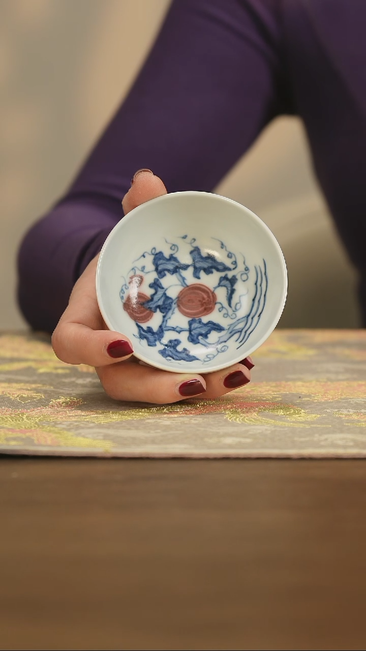 【闪购商品】景德镇手工青花西瓜纹普洱杯