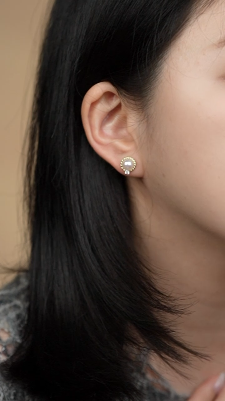 银S925镶嵌耳饰海水珍珠扁圆7-8akoya耳饰