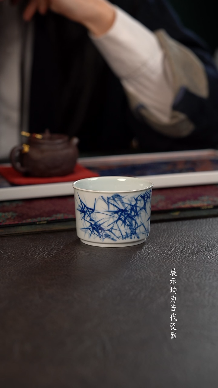 清*厚力煊竹影直口融天杯 