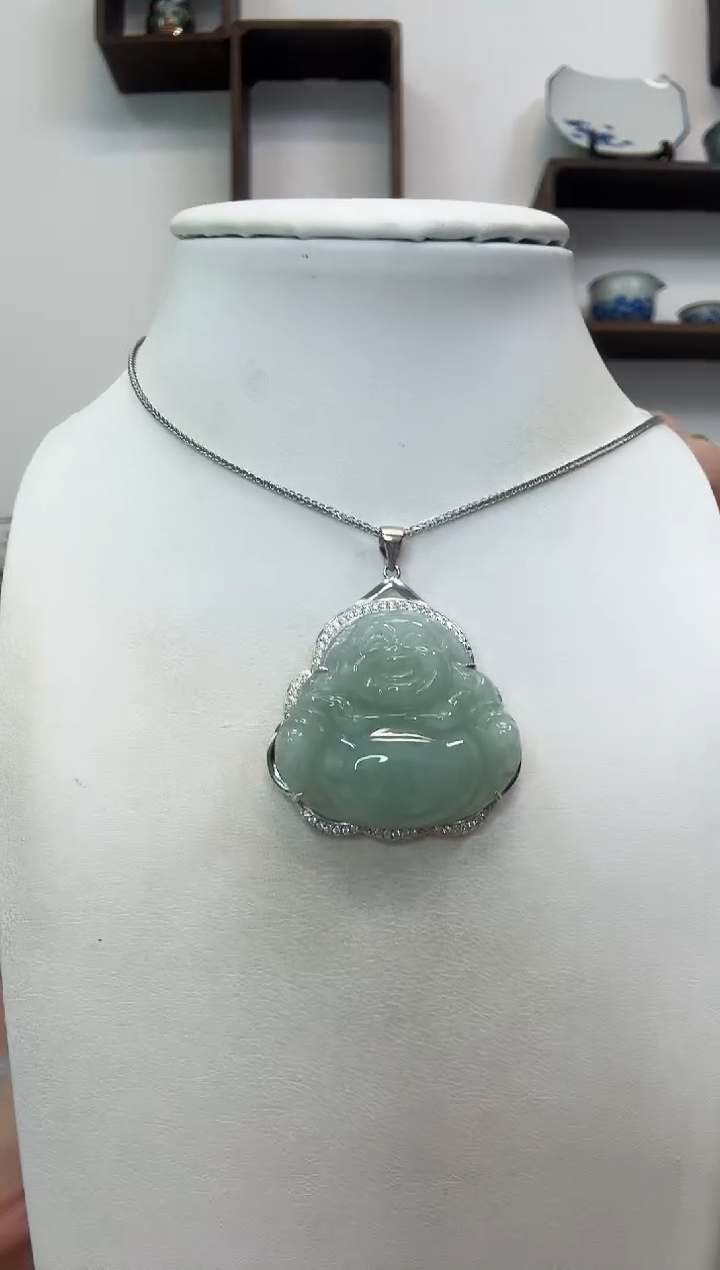 吊坠(赠链)银S925镶嵌翡翠佛公