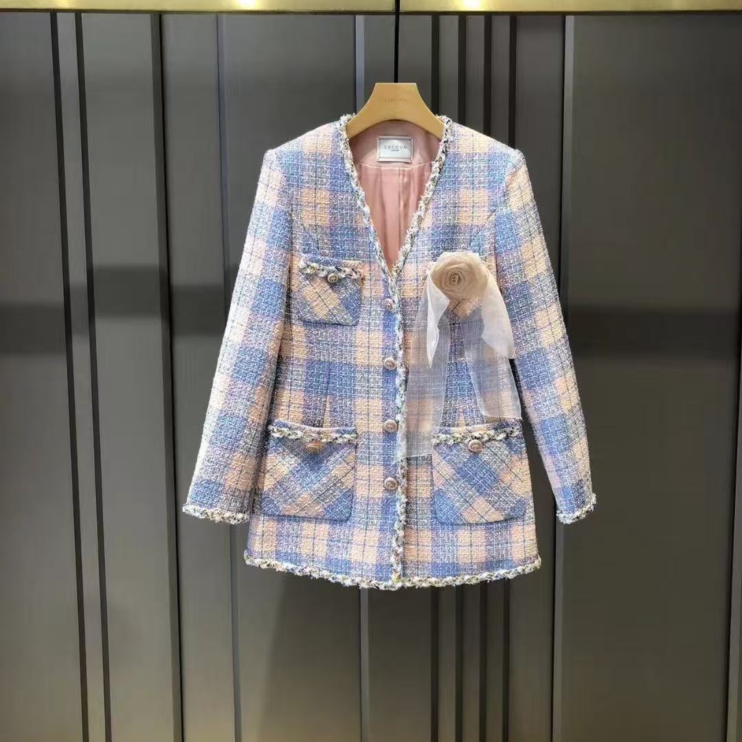 209-249春秋季长袖小香风气质直筒型外套设计师百搭春款保暖外套