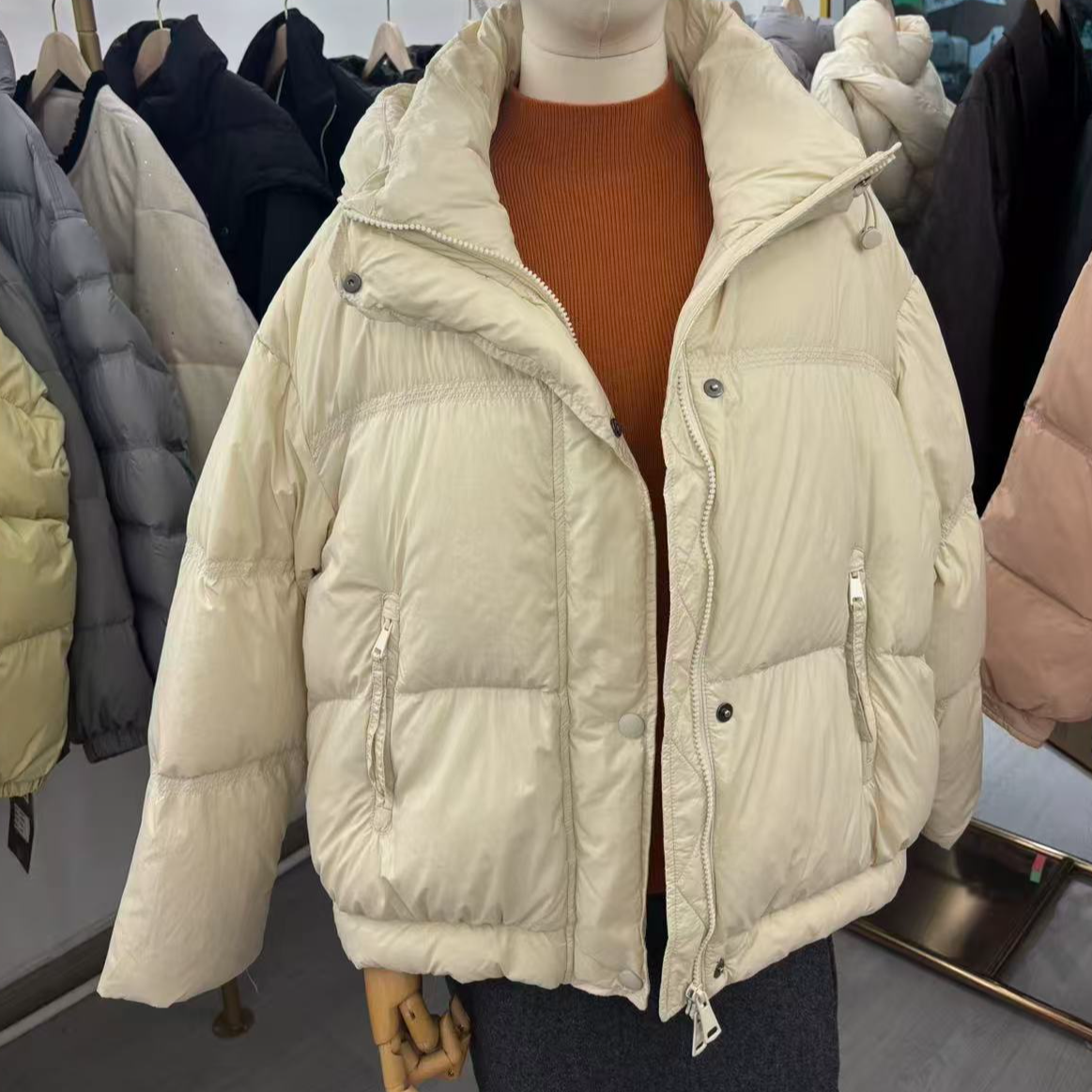 时尚百搭女款女短款羽绒服简约设计师款立领白鸭绒服