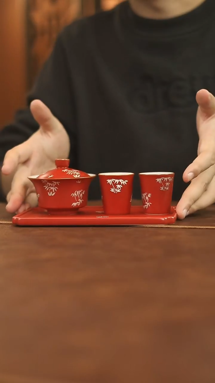 故宫红盖碗+长盘+两个闻香杯