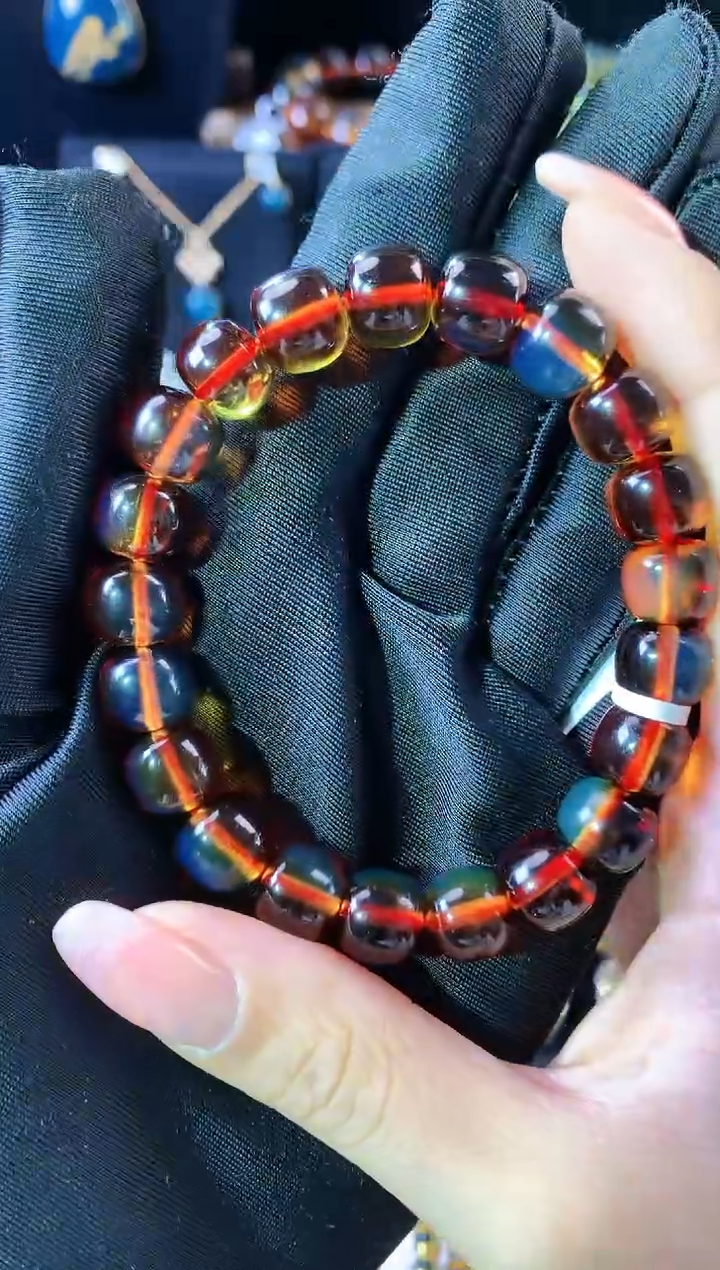 【闪购商品】琥珀珠宝奇石未镶嵌10mm非净水红蓝老型手串