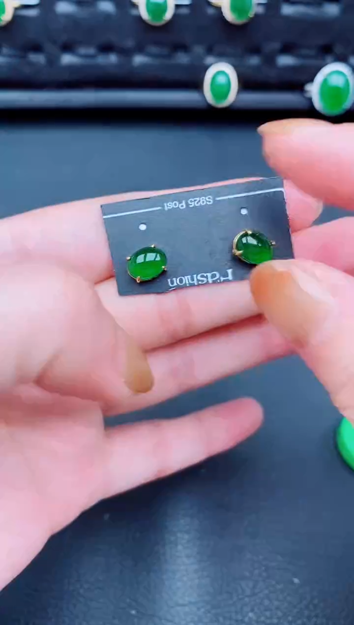 【闪购商品】翡翠耳饰银S925镶嵌天然a货翡翠359