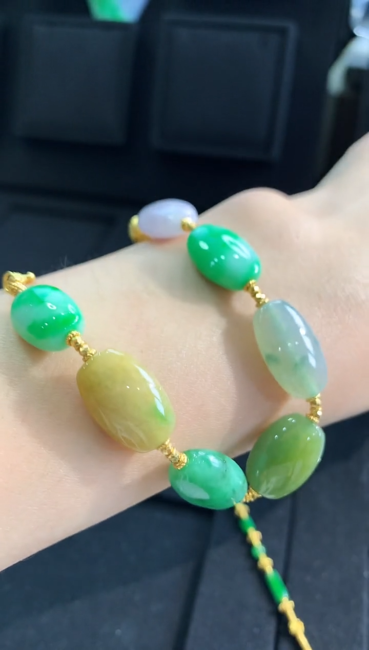 【闪购商品】翡翠手链18K金镶嵌手链