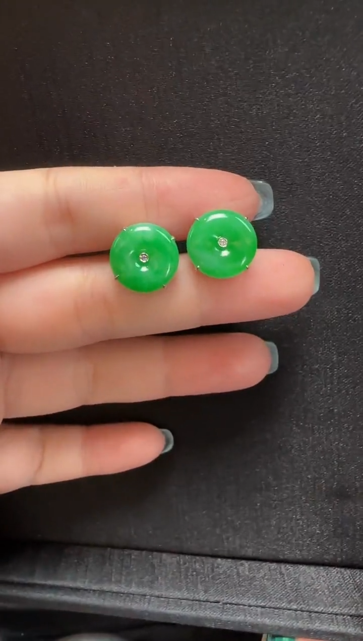 【闪购商品】翡翠耳钉未镶嵌9363平安扣一对