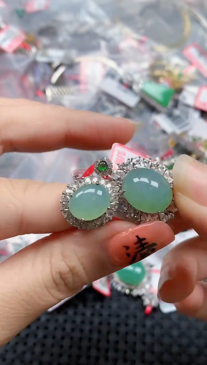 银S925镶嵌戒指翡翠天然A货缅甸翡翠