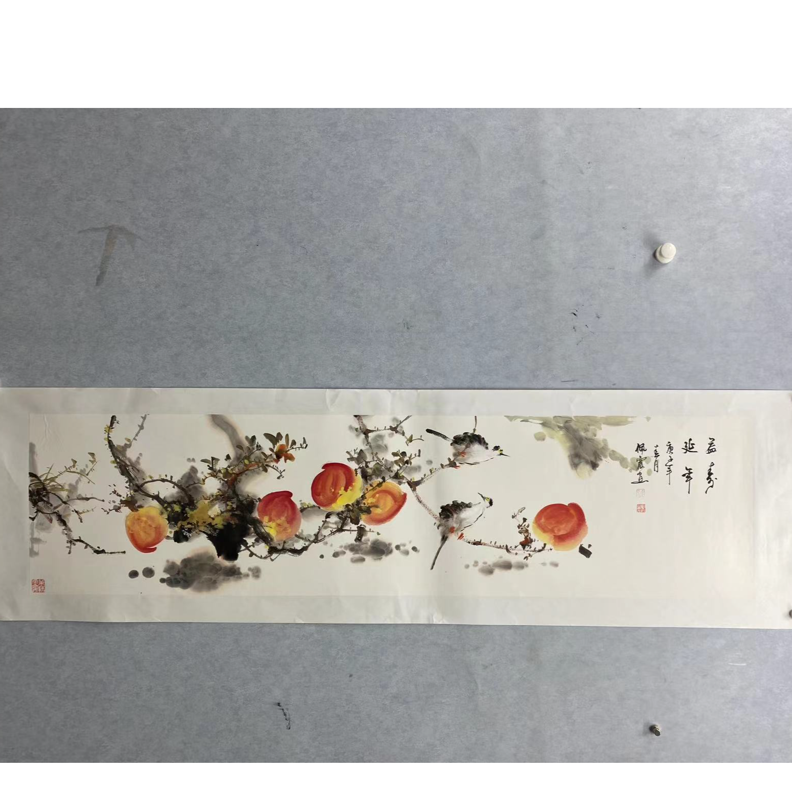 武佩霞 延年益寿 四尺对开  宣纸手绘