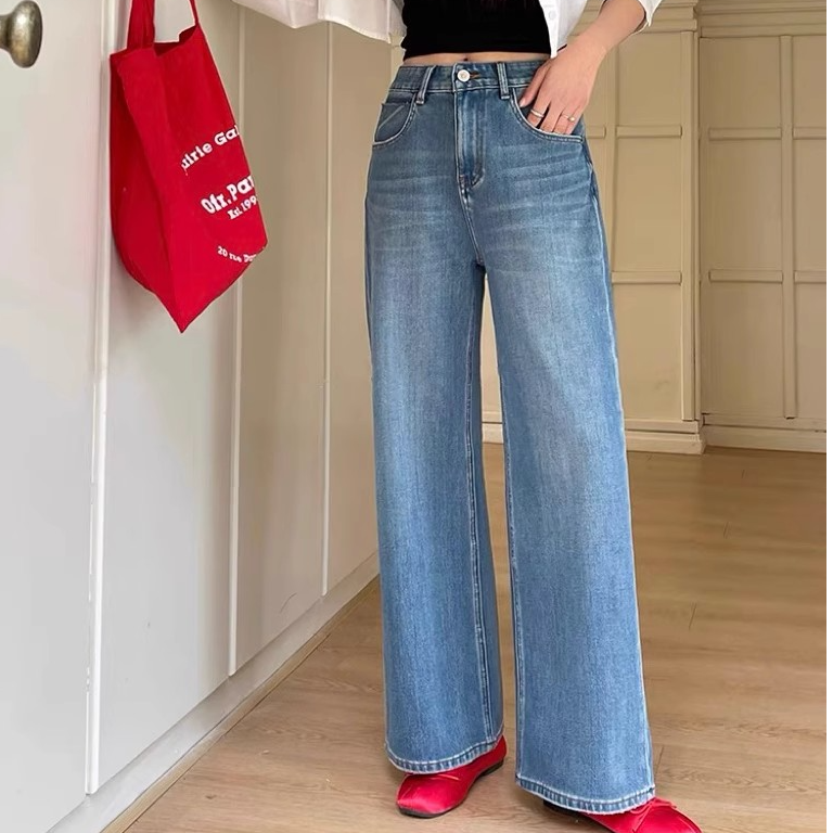 【188】直筒牛仔长裤女2025春季新款窄版显百搭瘦阔腿拖地裤