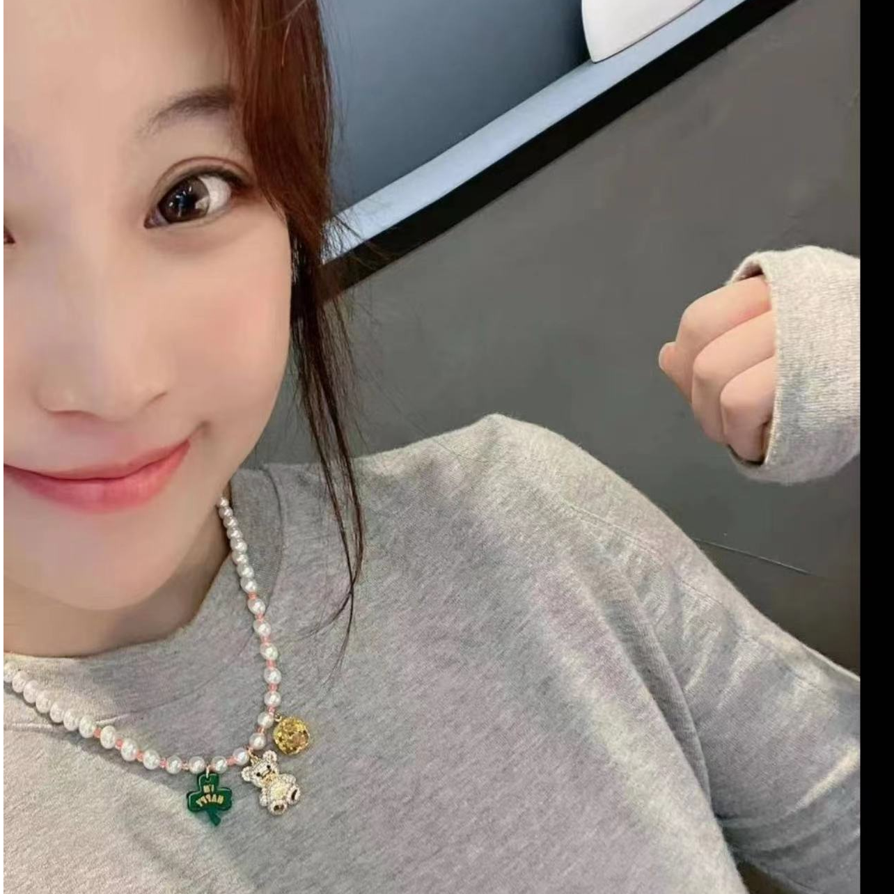 非金属仿珍珠项链 【BORAKOO【吉莉】【东大门代购】小熊珠珠项链~