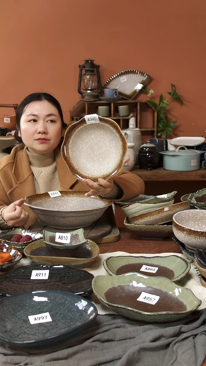 陶瓷A345 一个陶瓷粗陶花边碗8寸可能微20*5