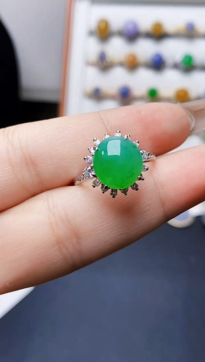 银S925镶嵌戒指翡翠0247