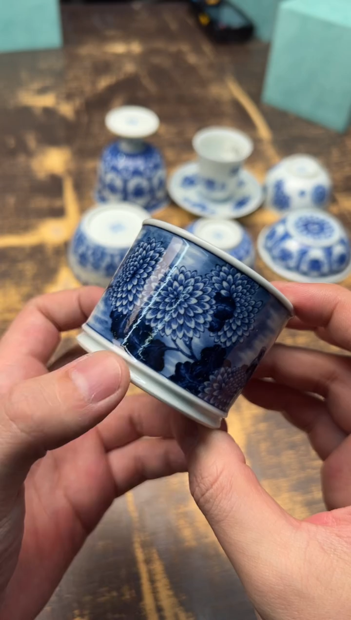 【闪购商品】/志纯窑青花霸王菊盖置杯