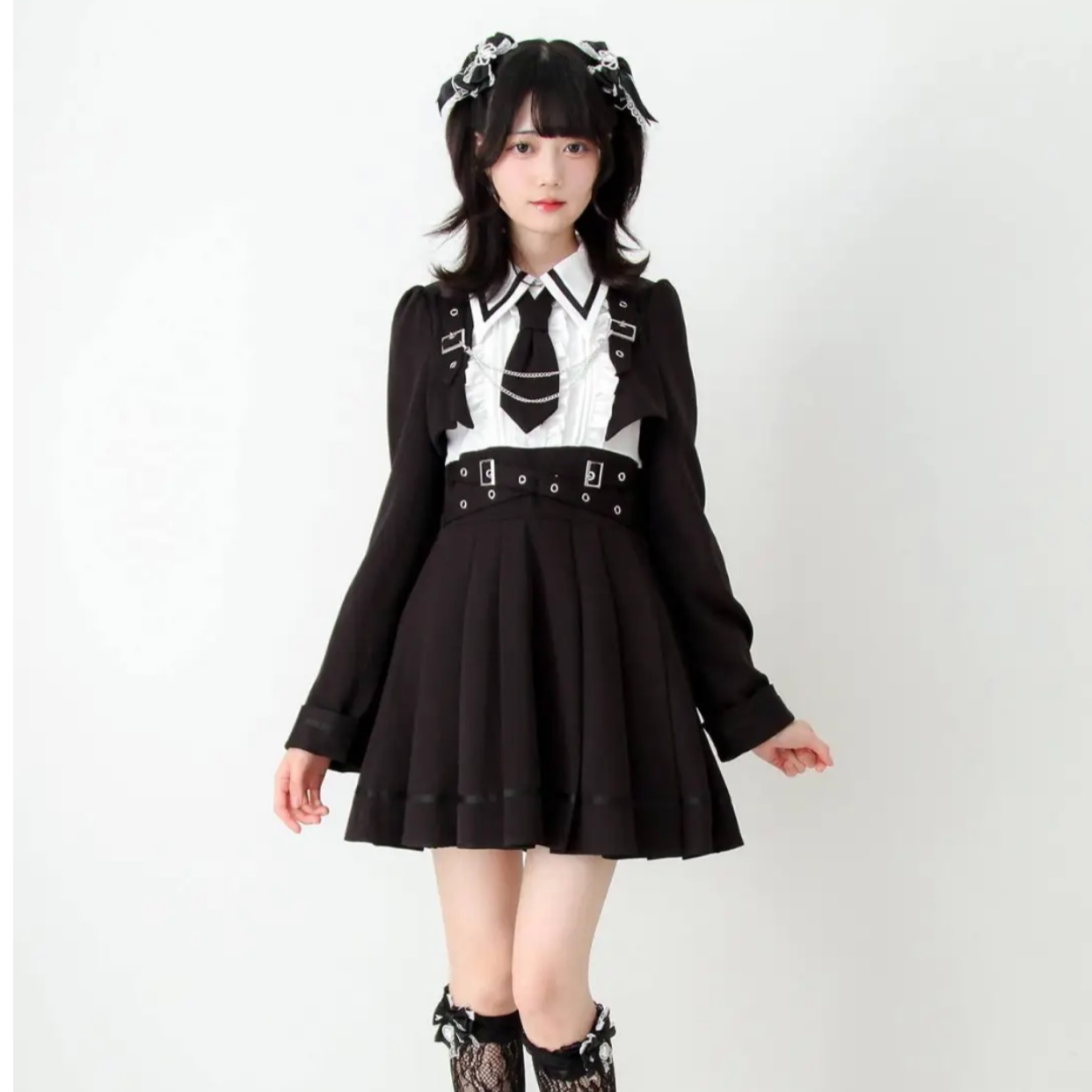 梦展望假两件链条领带百褶连衣裙日系学生小侦探2.0  番号535748