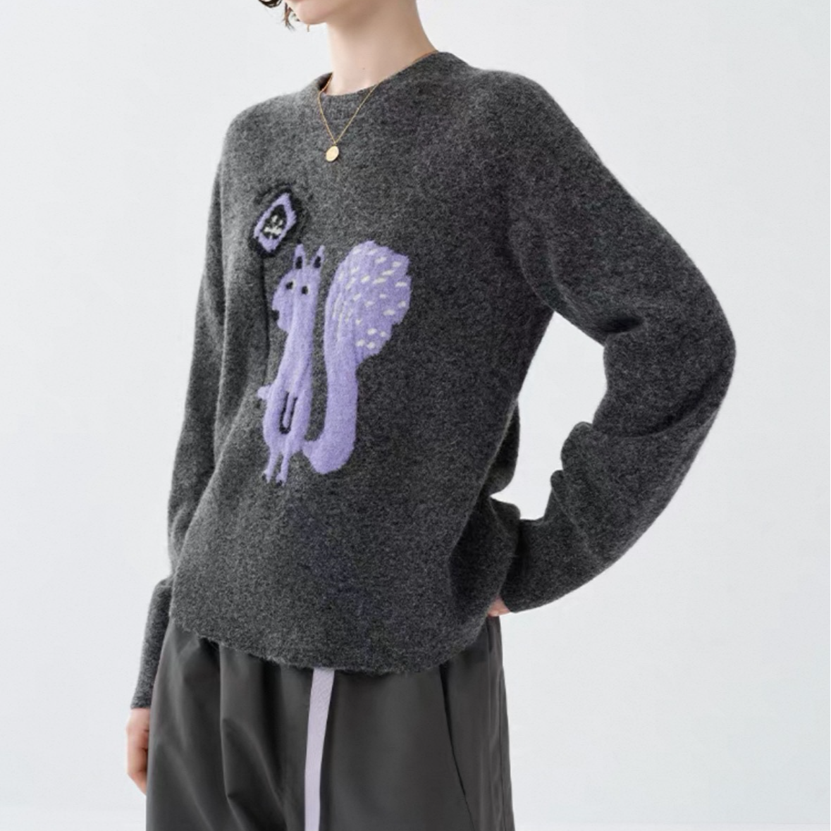 【狐狸】套头毛衣女秋冬加厚设计感圆领打底上衣针织衫女.F1250