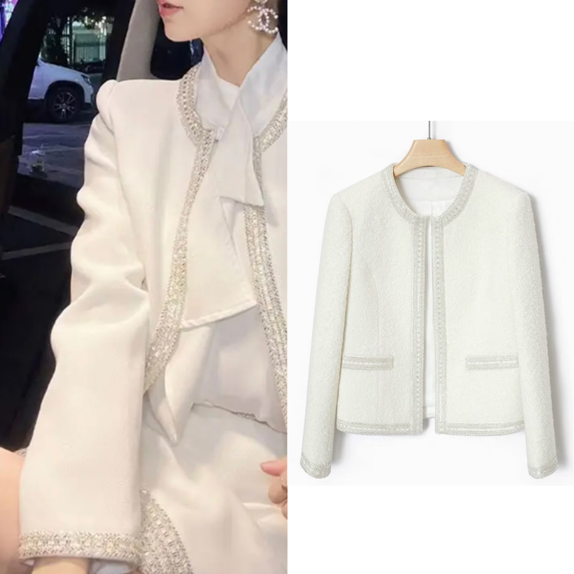 【月牙泉】小香风气质轻奢重工手工钉珠时尚羊毛外套DT 