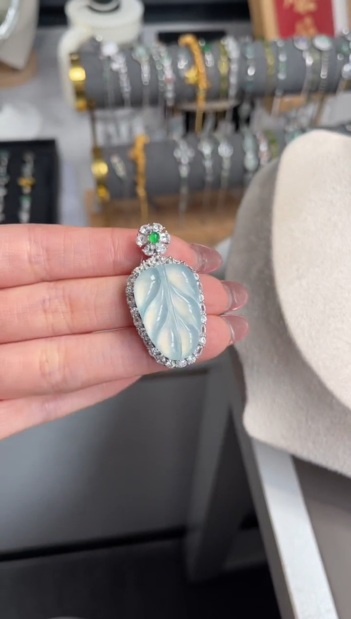 颈饰银S925镶嵌翡翠板*有冰丝