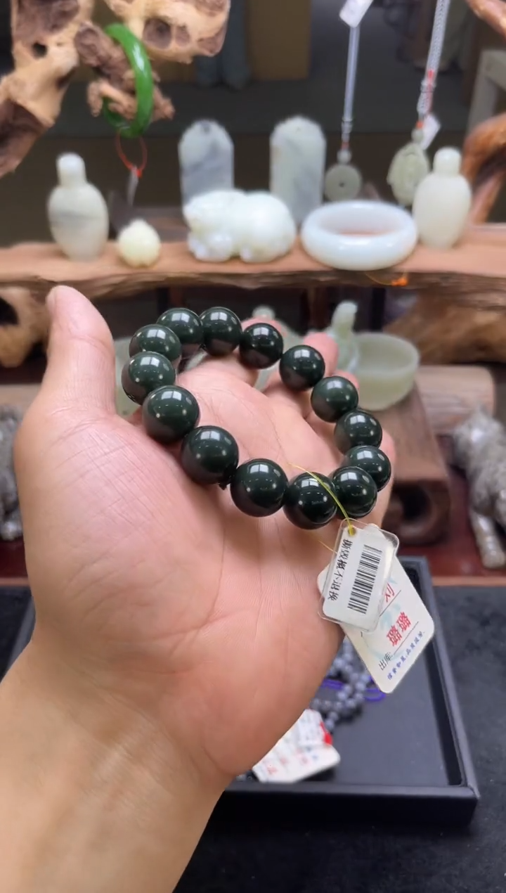 【闪购商品】和田玉手串未镶嵌青海青玉卡16圆珠 9001359