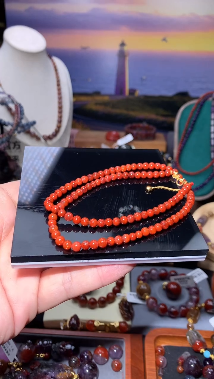 未镶嵌珠宝半成品水晶红极光圆珠项链