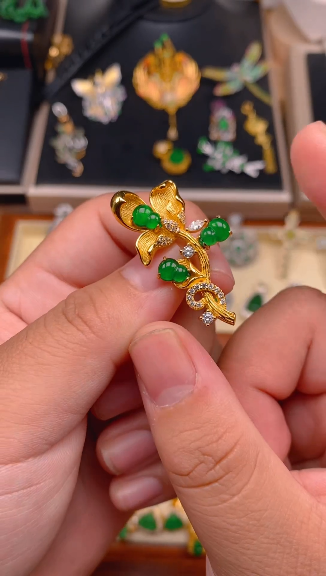 【闪购商品】翡翠胸针银S925镶嵌葫芦胸针