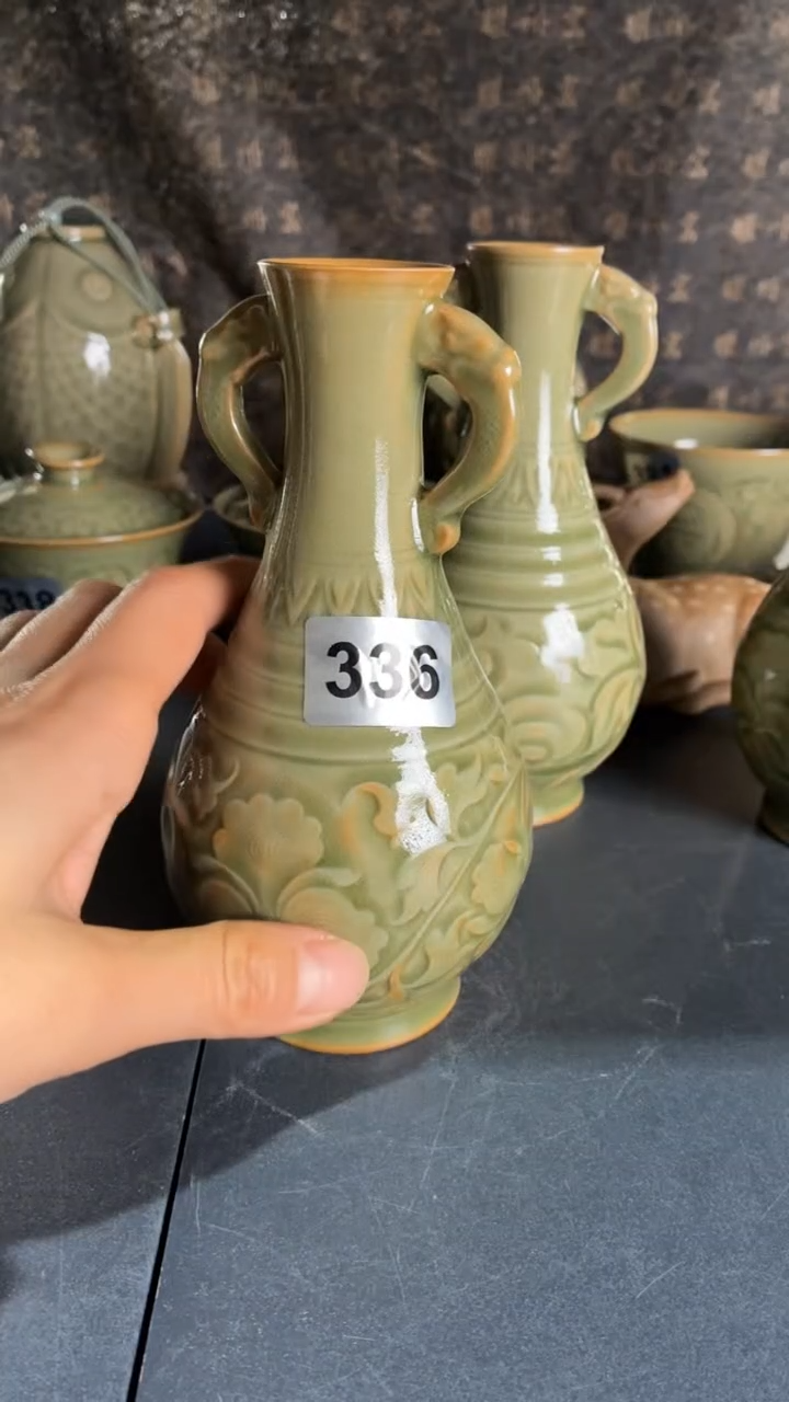 耀州窑仰山双耳瓶336