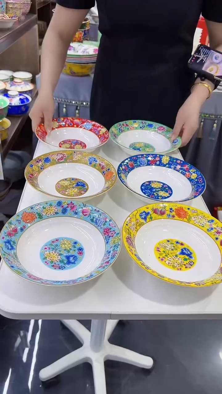 瓷片7.5英寸圆深盘6个景德镇陶瓷