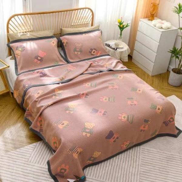 【R床盖-爱心暴力熊】200*230cm多层纱布柔软通用双面包边床盖