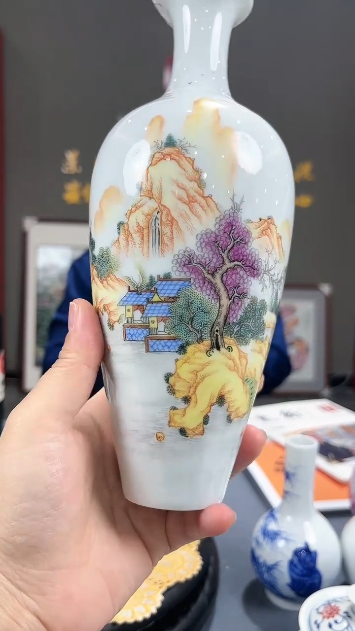 【闪购商品】官窑瓷画院731官窑瓷画院山水赏瓶