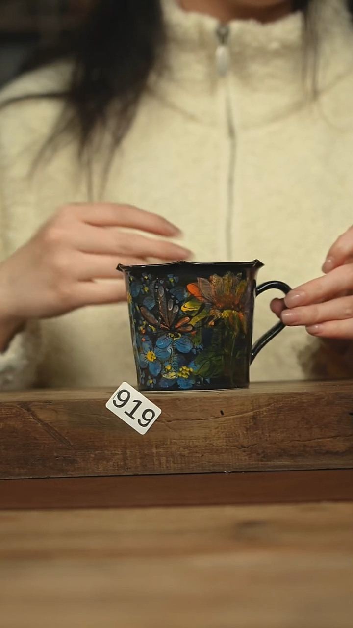 设计师手作款贰俩 手绘咖啡杯 