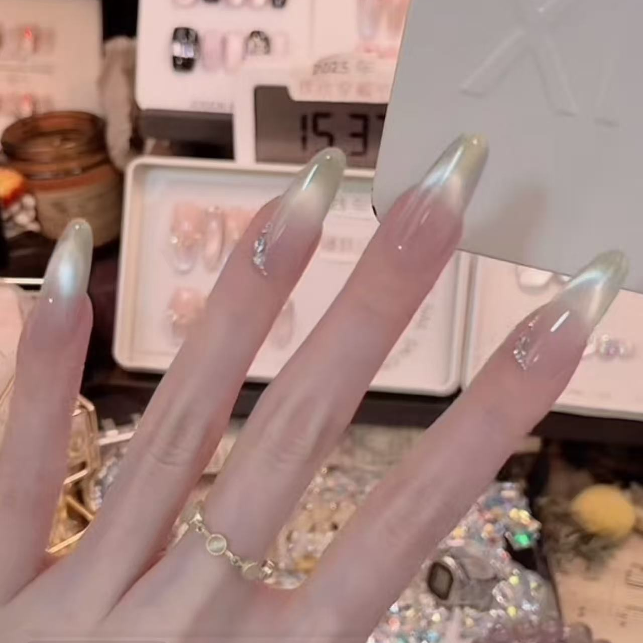 巴黎睡裙- painted clear bow 纯手工穿戴甲 10片装