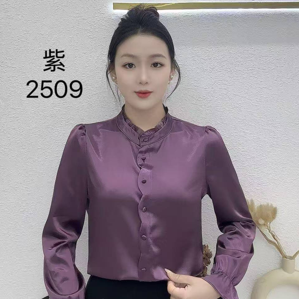 秋季新款花苞袖木耳领百搭时尚显瘦长袖小衫气质上衣