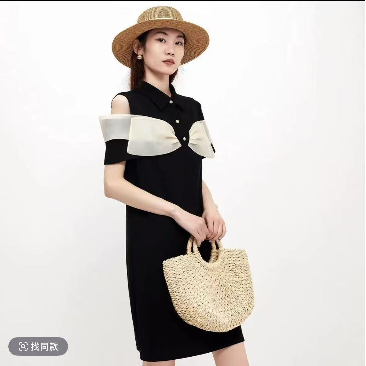 夏季挂脖款拉链套头露肩连衣裙小香风休闲宽松设计师