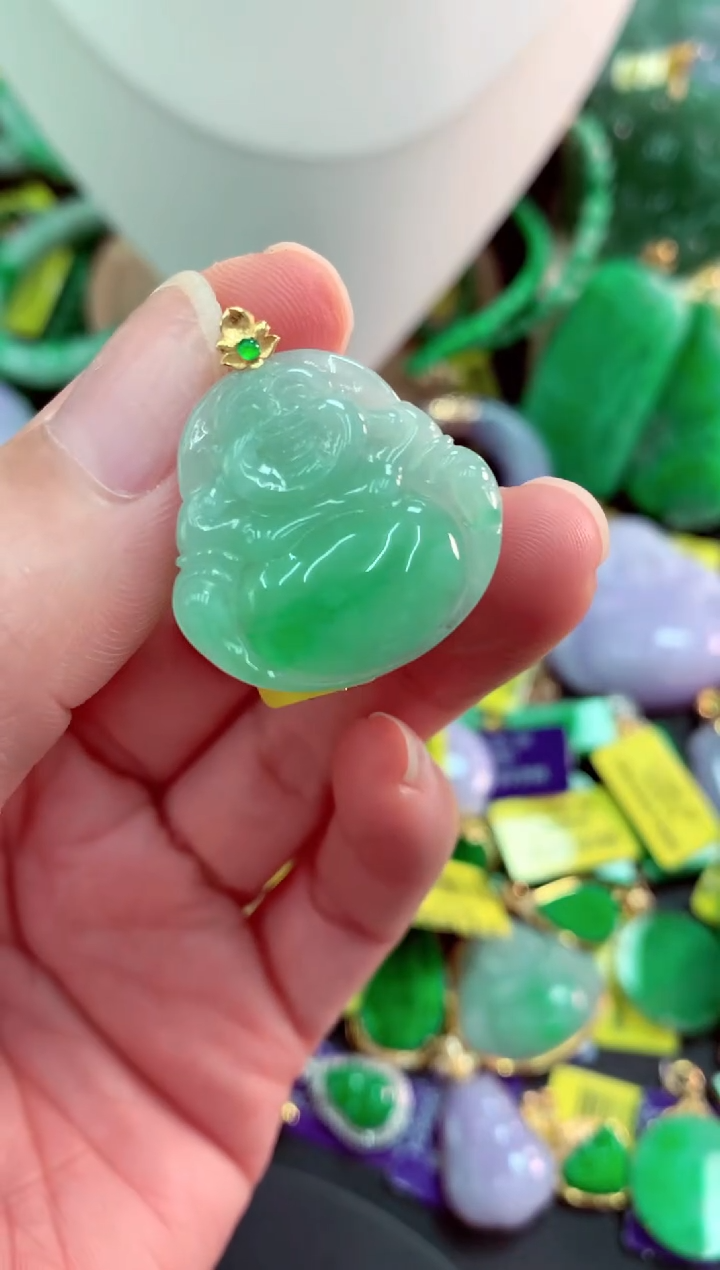 吊坠(不含链)18K金镶嵌翡翠天然缅甸翡翠A货