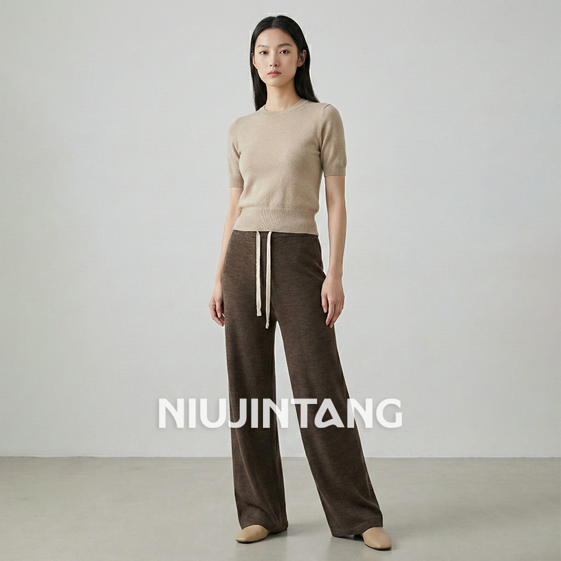 【NJT】2025秋冬厚款显瘦百搭松紧腰垂感直筒裤（无口袋）HRY0136-A