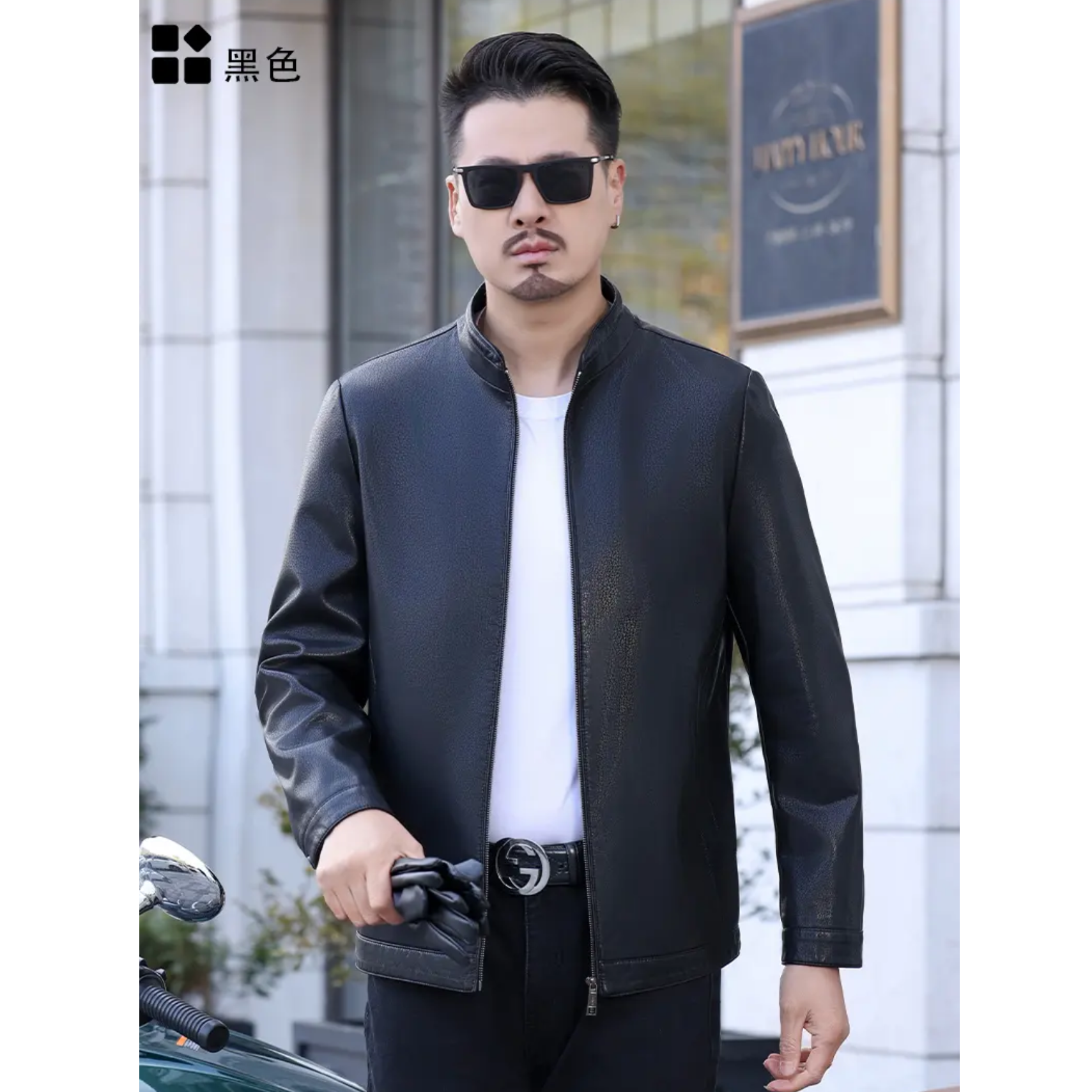 2301-2302 小牛皮休闲男装男士立领中年时尚商务青年秋季薄款