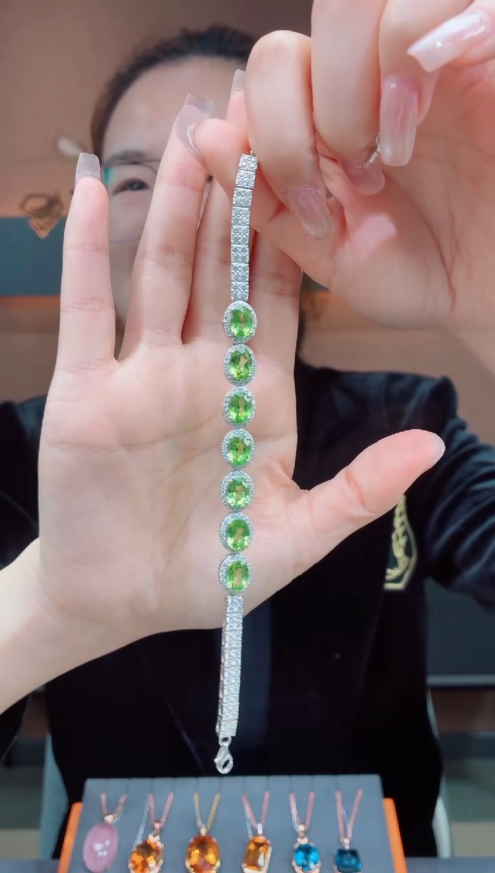 手链银S925镶嵌橄榄石橄榄石手链