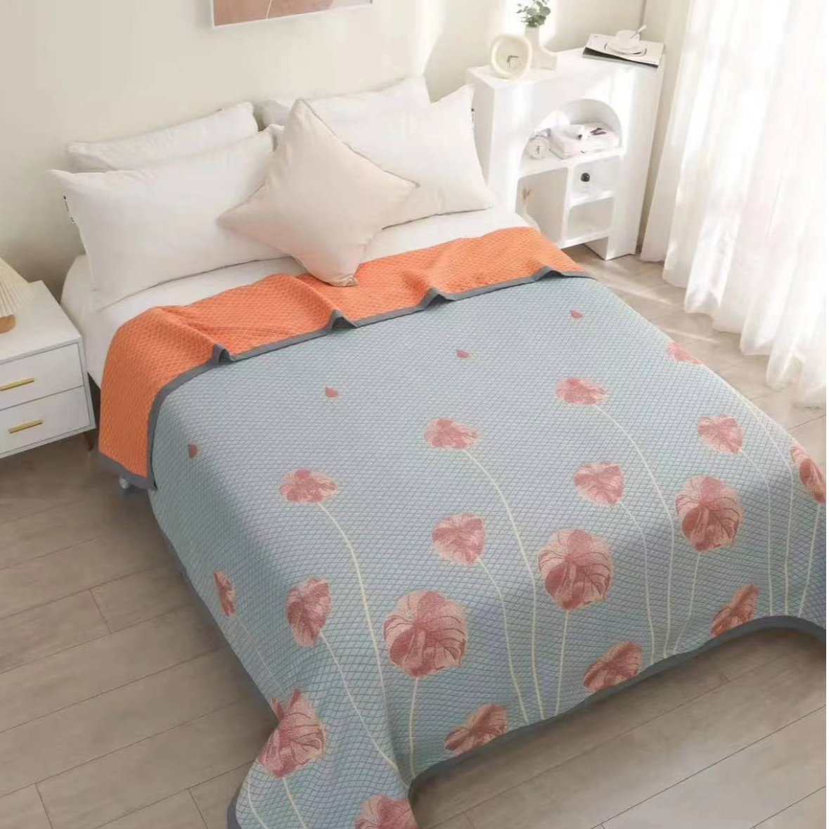 （荷叶尖尖）230*250四季多层纱布双面盖毯床盖